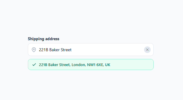 Screenshot of the Address Autocomplete snippet rendered live