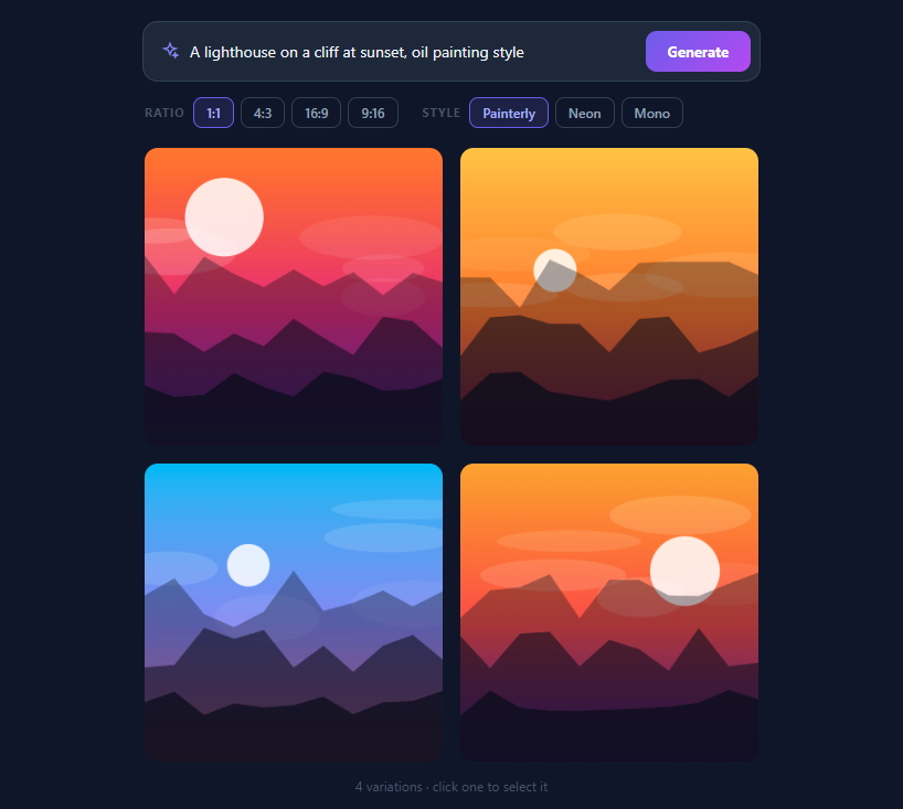 Screenshot of the AI Image Generator UI snippet rendered live