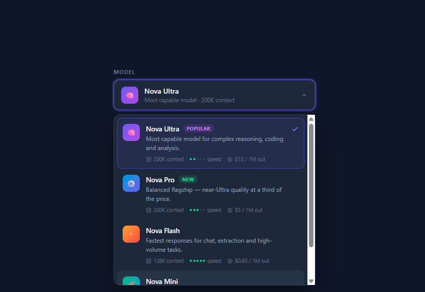 Screenshot of the AI Model Selector snippet rendered live