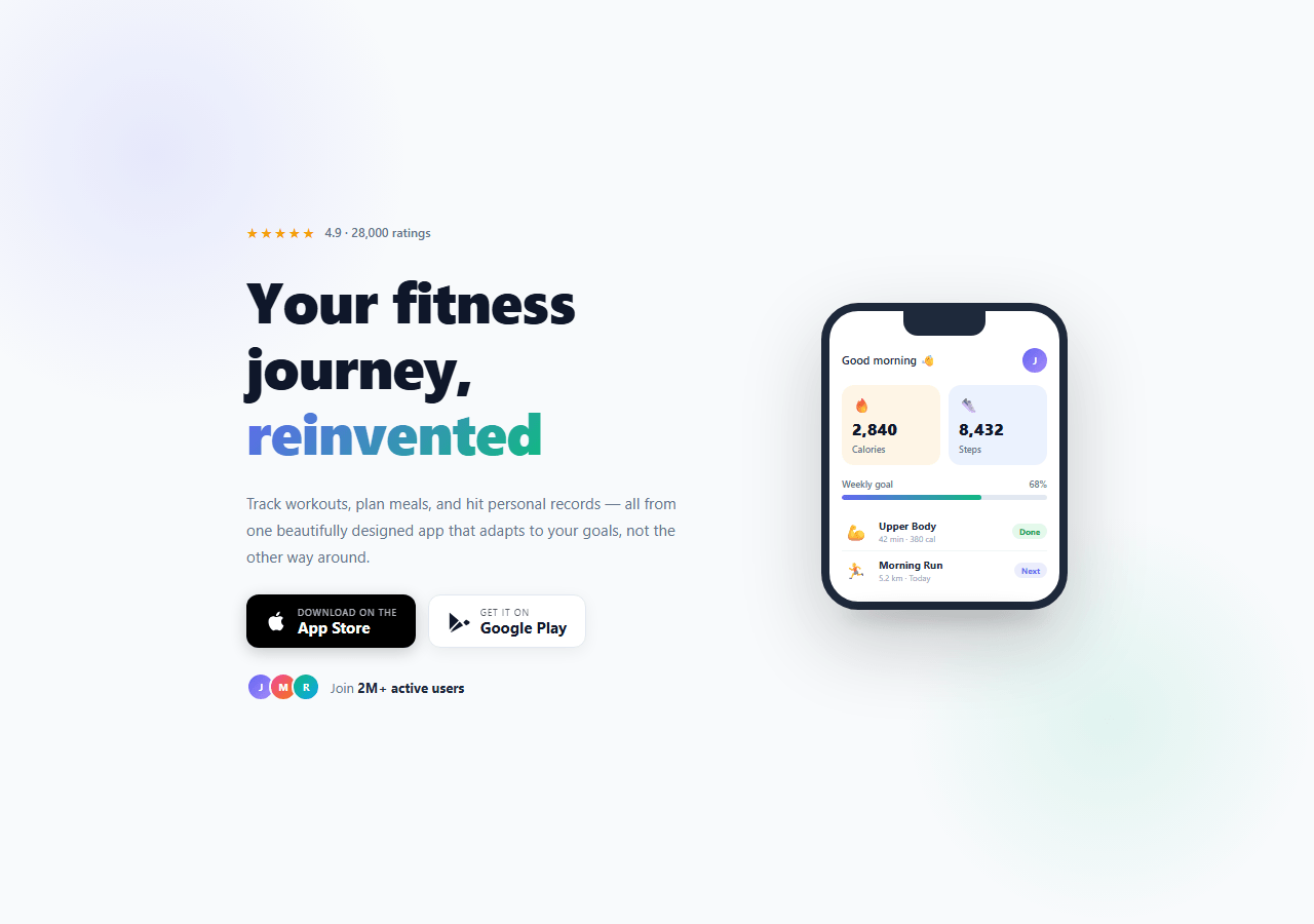 Screenshot of the App Download Hero snippet rendered live