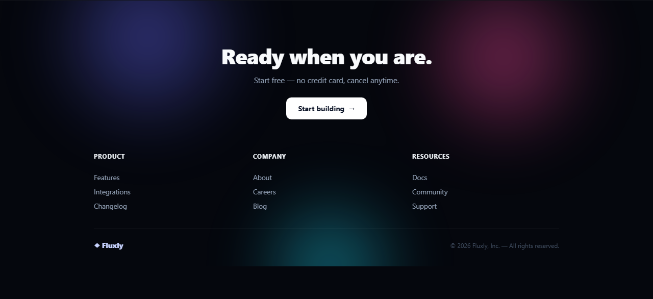 Screenshot of the Aurora Gradient Footer snippet rendered live