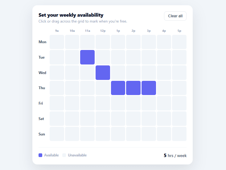 Screenshot of the Availability Scheduler snippet rendered live