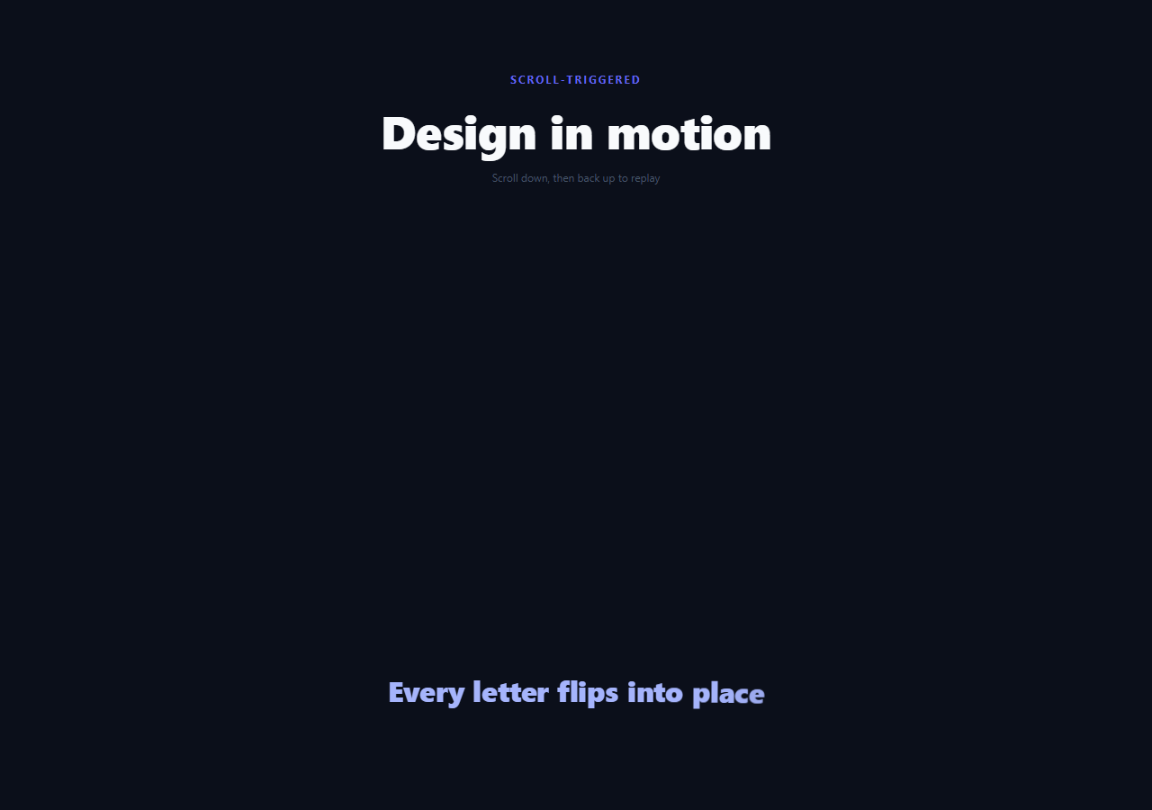 Screenshot of the 3D Character Flip Reveal snippet rendered live
