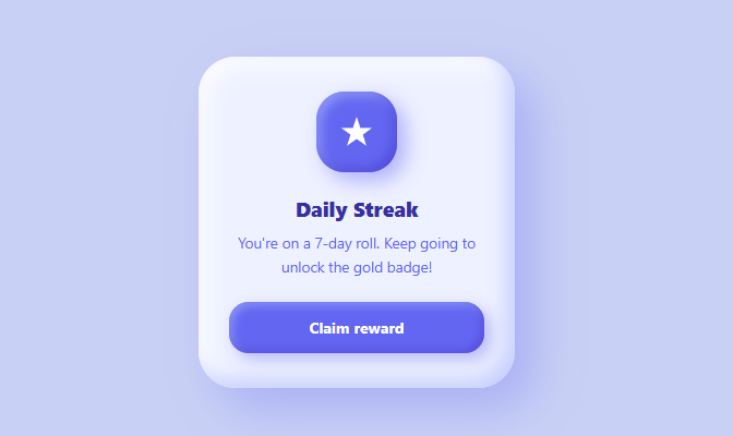 Screenshot of the Claymorphism Card snippet rendered live