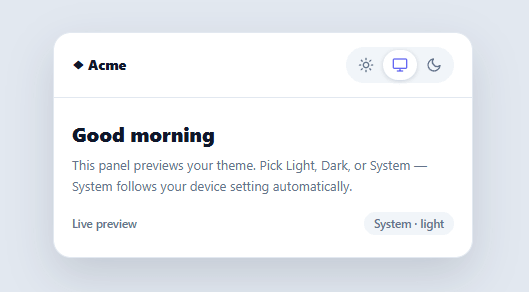 Screenshot of the Color Mode Toggle snippet rendered live