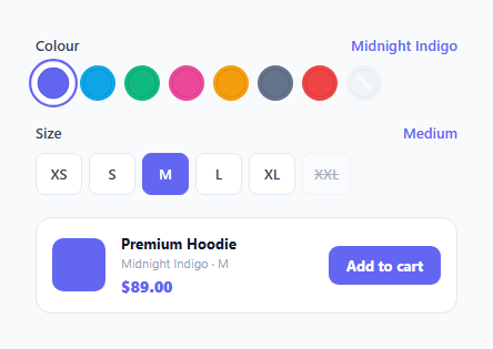 Screenshot of the Color Swatch Selector snippet rendered live