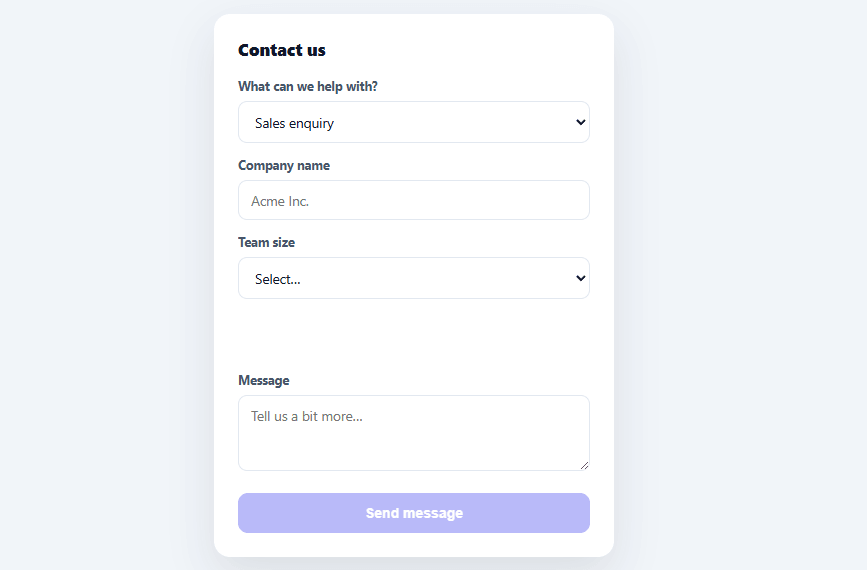 Screenshot of the Conditional Form Fields snippet rendered live