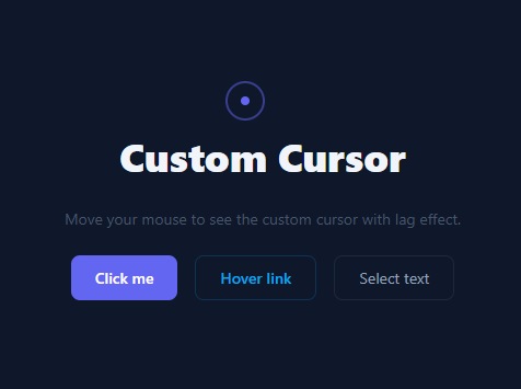 Screenshot of the Custom Cursor snippet rendered live