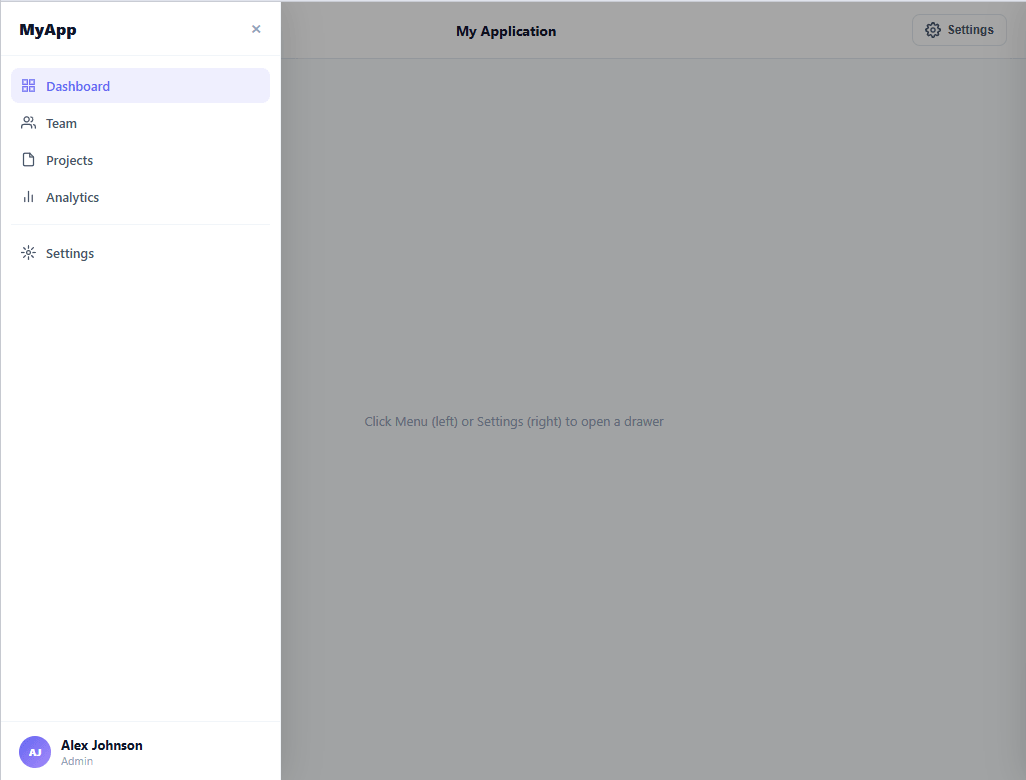 Screenshot of the Side Drawer snippet rendered live