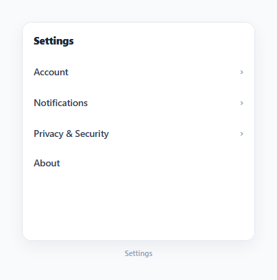 Screenshot of the Drill-Down Settings Navigation snippet rendered live