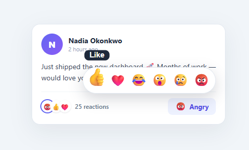 Screenshot of the Emoji Reaction Bar snippet rendered live