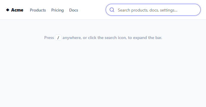 Screenshot of the Expandable Search Bar snippet rendered live