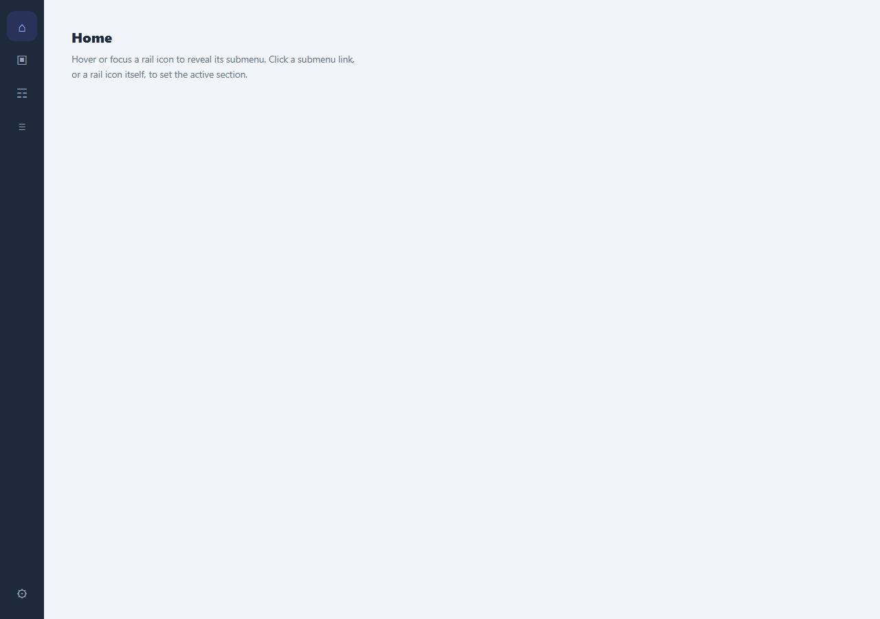 Screenshot of the Icon Rail with Flyout Submenu snippet rendered live