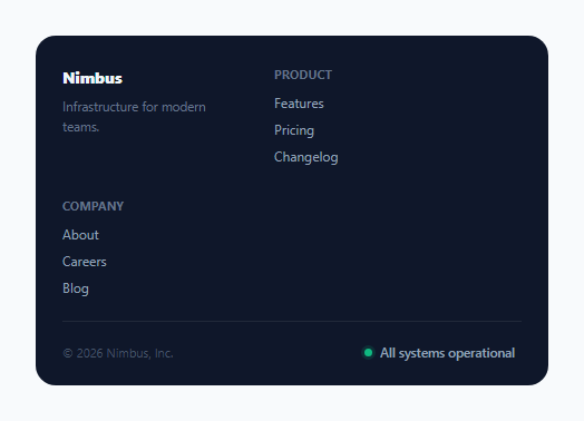 Screenshot of the Footer Live System-Status Indicator snippet rendered live