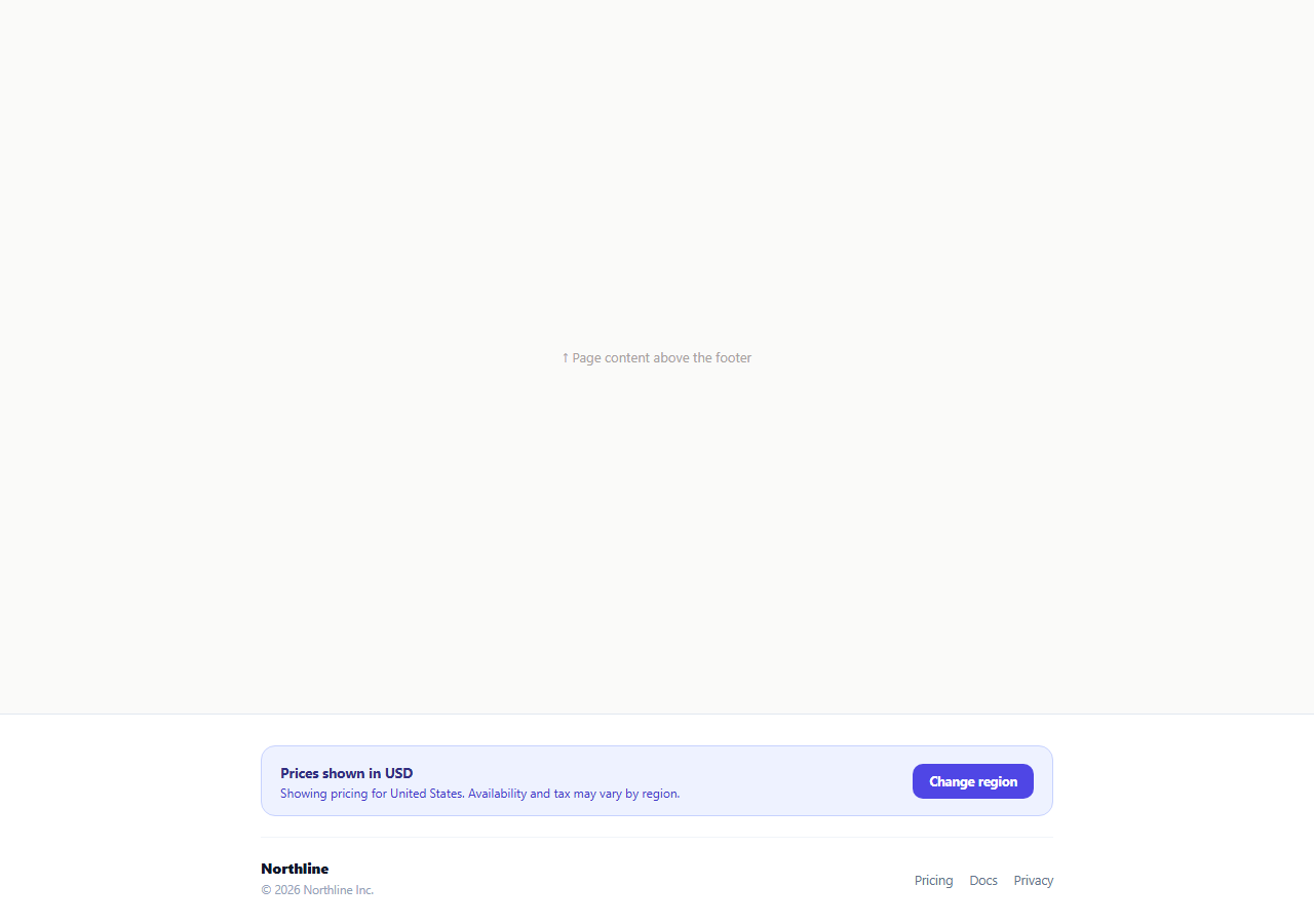 Screenshot of the Region & Currency Availability Footer snippet rendered live
