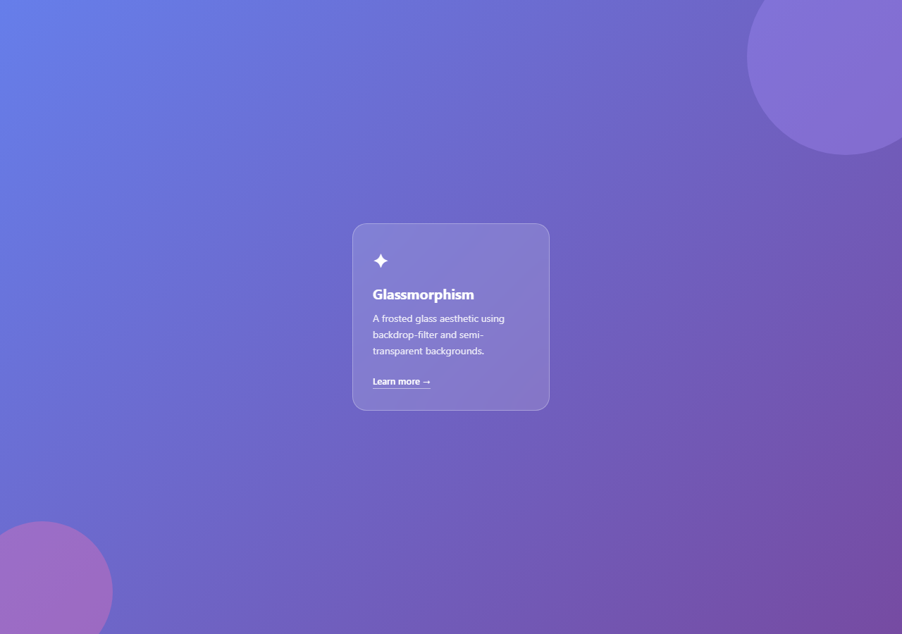 Screenshot of the Glass Card snippet rendered live