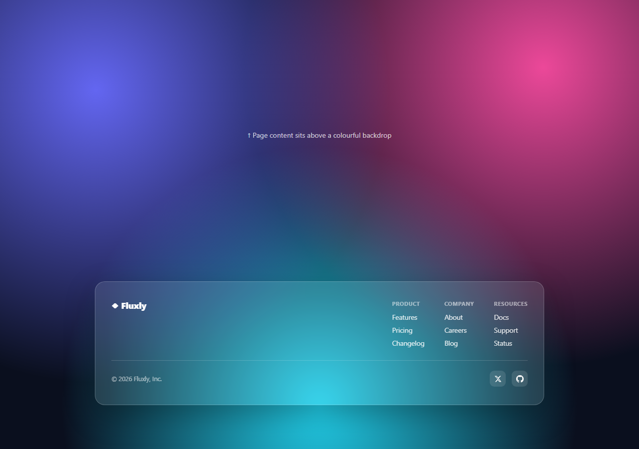 Screenshot of the Glass Footer snippet rendered live