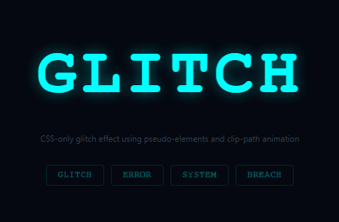 Screenshot of the Glitch Text Effect snippet rendered live
