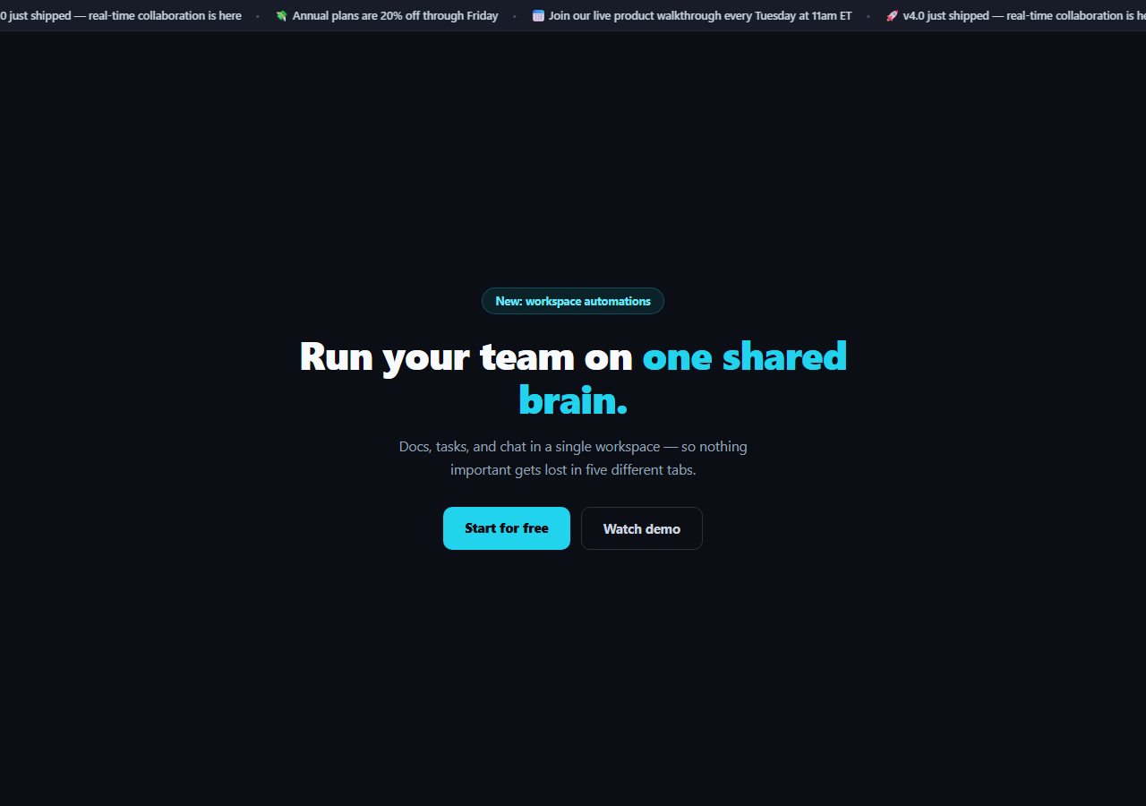 Screenshot of the Hero with Announcement Ticker Bar snippet rendered live