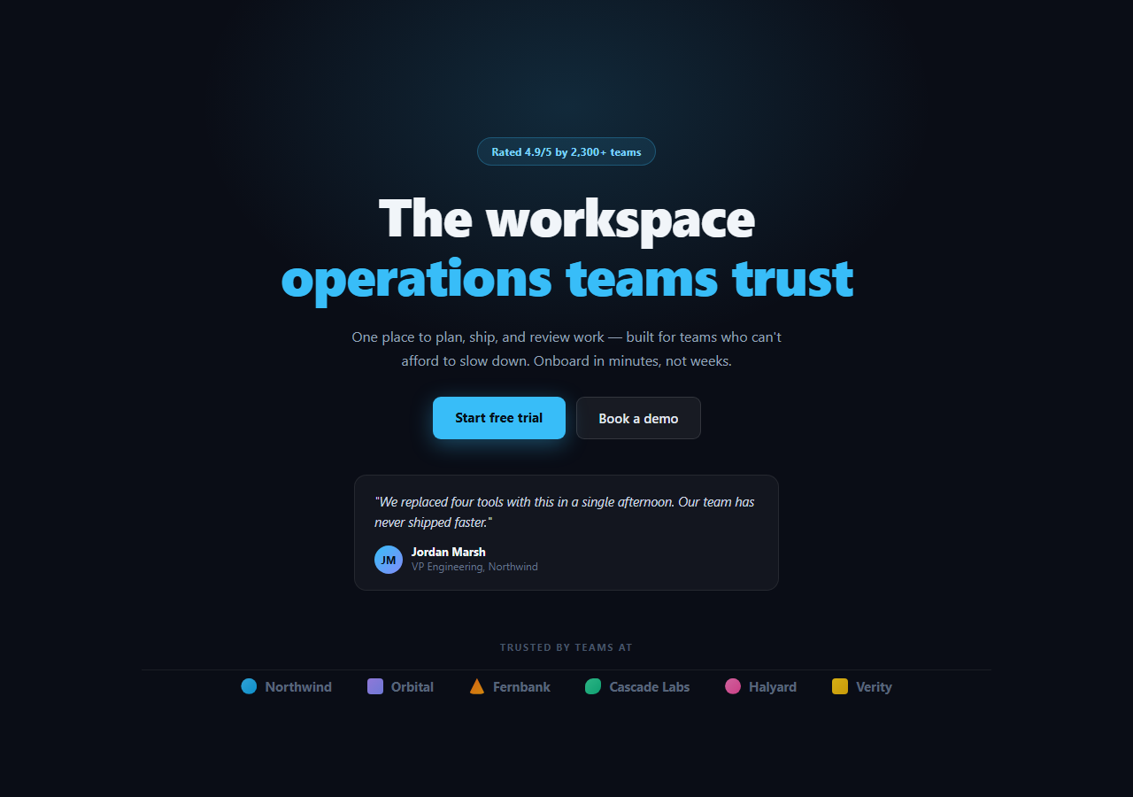 Screenshot of the Hero with Social Proof Logo Strip snippet rendered live