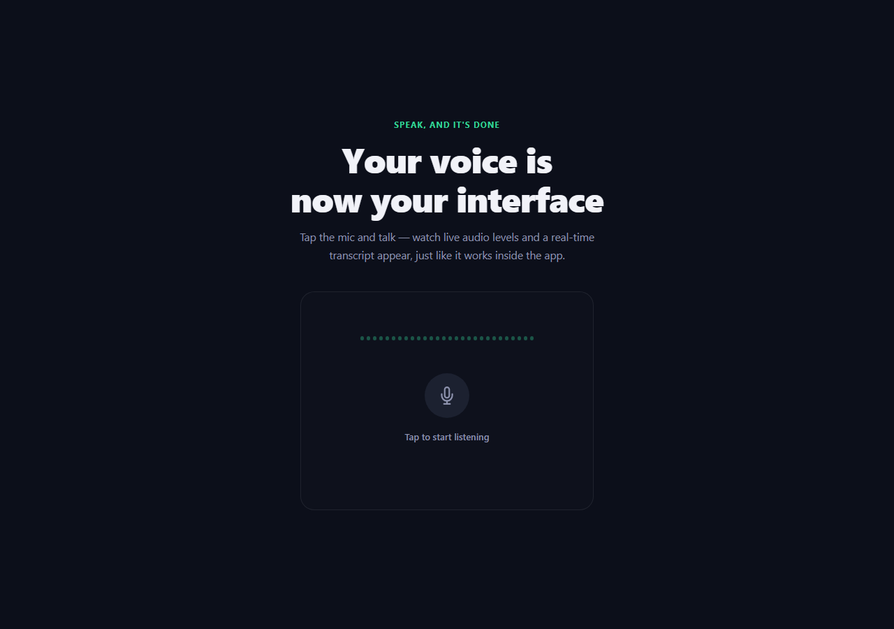 Screenshot of the Hero with Voice Input Waveform Demo snippet rendered live