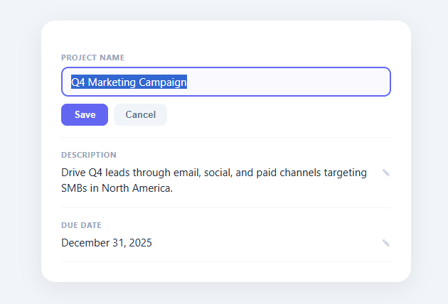 Screenshot of the Inline Edit Field snippet rendered live