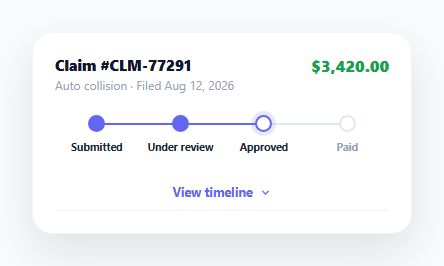 Screenshot of the Insurance Claim Status Card snippet rendered live