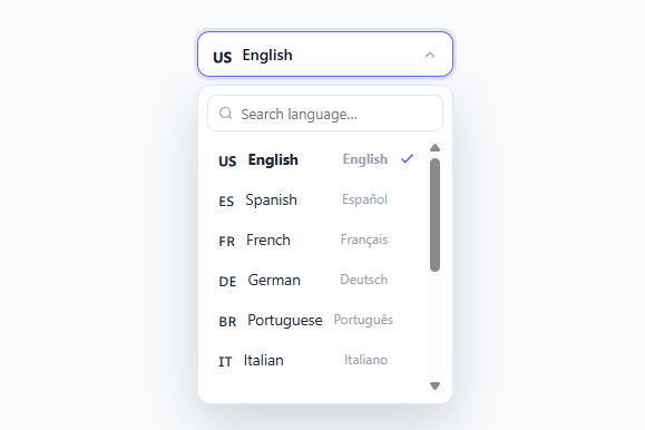 Screenshot of the Language Switcher snippet rendered live