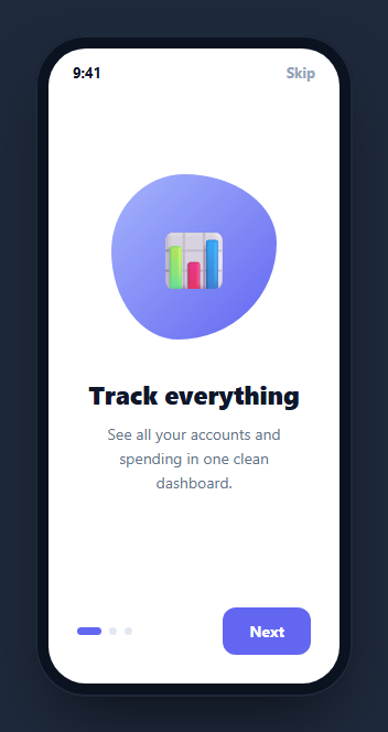Screenshot of the Mobile Onboarding Screens snippet rendered live
