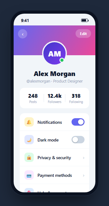 Screenshot of the Mobile Profile Screen snippet rendered live