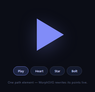 Screenshot of the Morph SVG Icons snippet rendered live