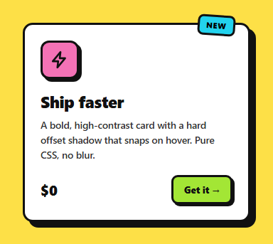 Screenshot of the Neo-Brutalist Card snippet rendered live
