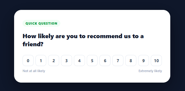 Screenshot of the NPS Survey Widget snippet rendered live