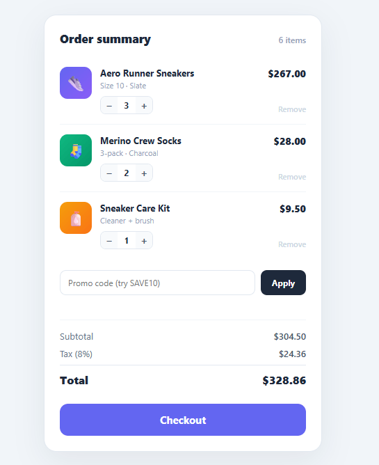 Screenshot of the Order Summary snippet rendered live