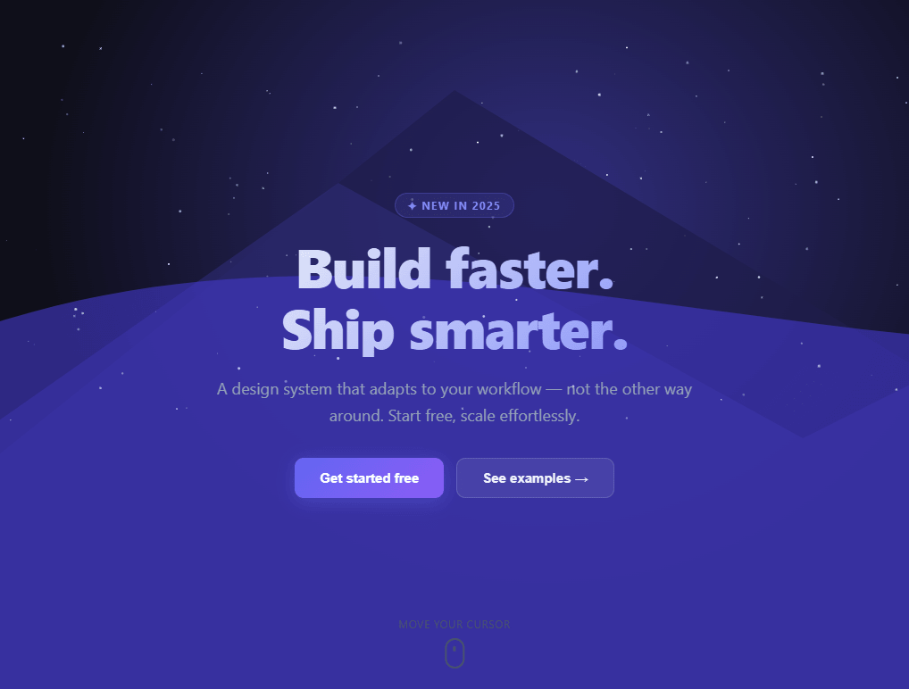 Screenshot of the Parallax Hero Section snippet rendered live