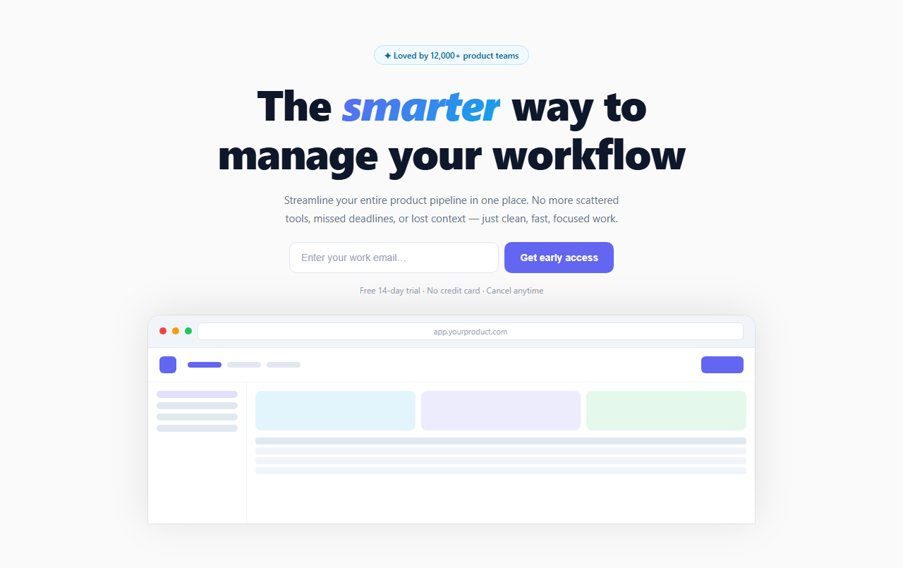 Screenshot of the Product Hero snippet rendered live