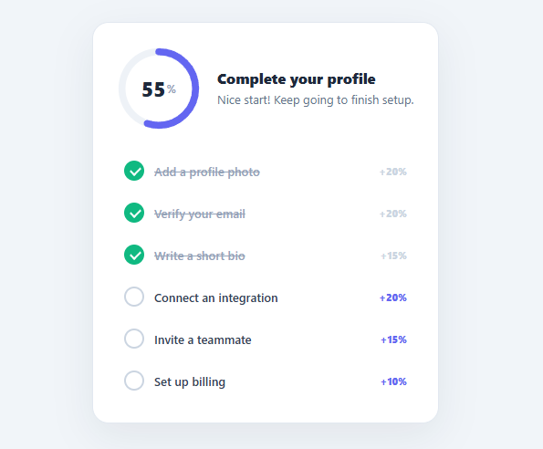 Screenshot of the Profile Completion Meter snippet rendered live