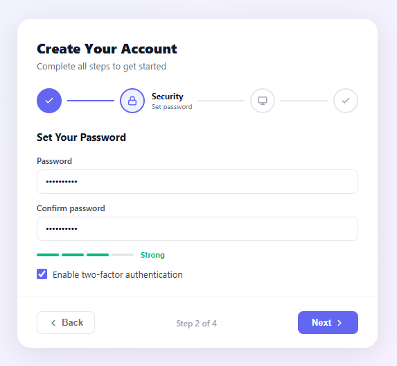 Screenshot of the Multi-Step Progress Wizard snippet rendered live