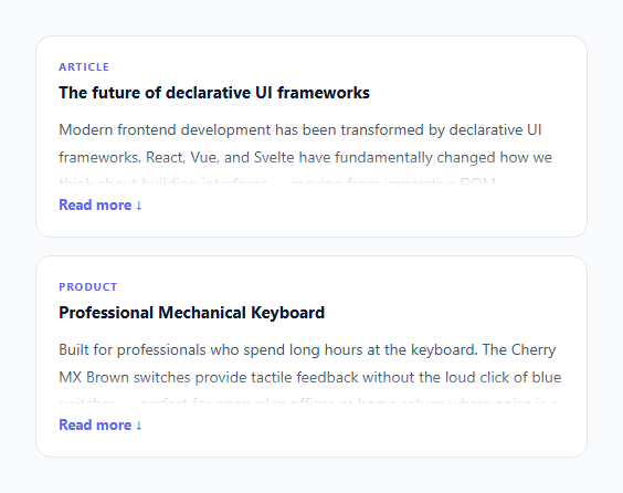 Screenshot of the Read More Expand snippet rendered live
