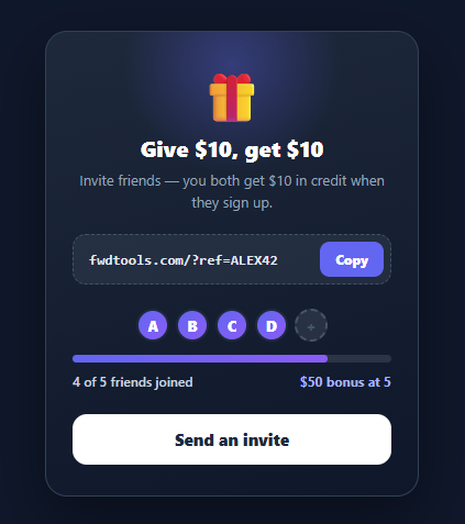 Screenshot of the Referral Card snippet rendered live
