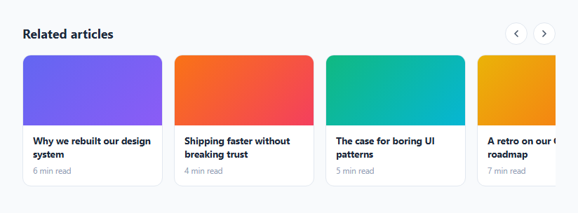 Screenshot of the Related Articles Carousel snippet rendered live