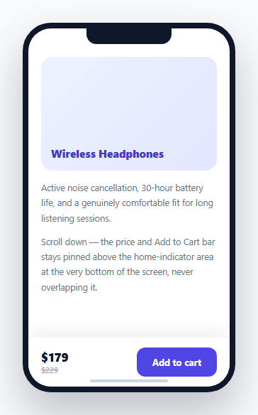 Screenshot of the Sticky Footer CTA Bar with Safe-Area Insets snippet rendered live