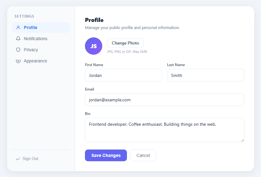 Screenshot of the Settings Panel snippet rendered live