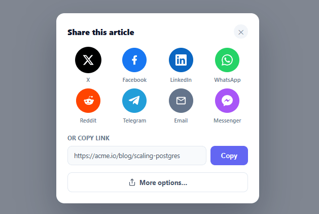 Screenshot of the Share Modal snippet rendered live
