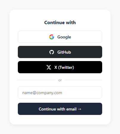 Screenshot of the Social Login Buttons snippet rendered live