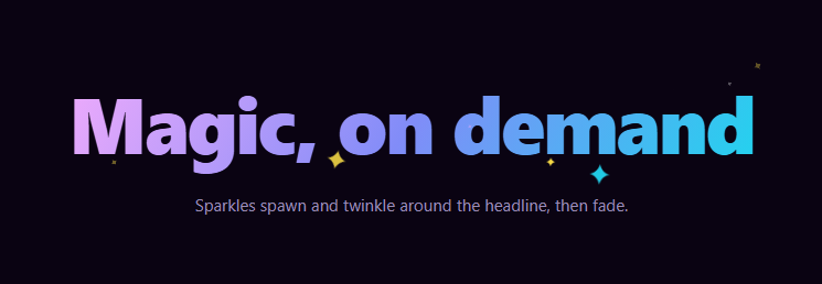 Screenshot of the Sparkles Text snippet rendered live