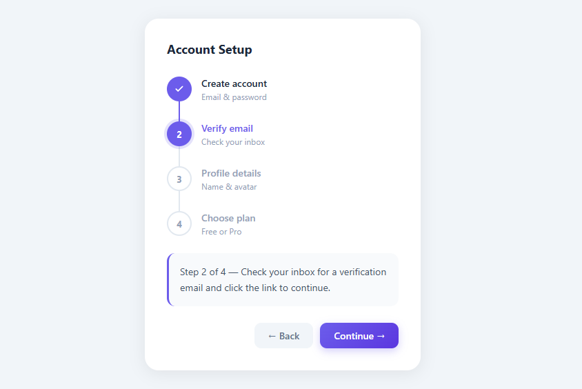 Screenshot of the Multi-Step Progress Indicator snippet rendered live
