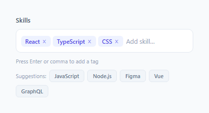 Screenshot of the Tag / Chip Input snippet rendered live
