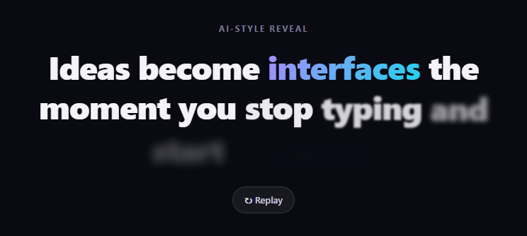 Screenshot of the Text Generate Effect snippet rendered live