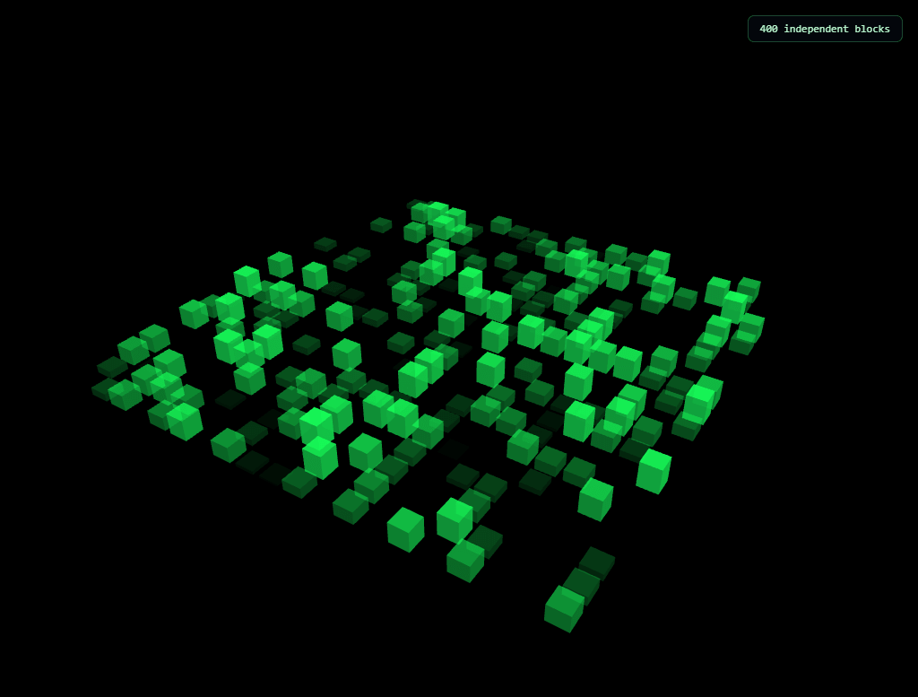Screenshot of the Three.js Digital Grid Pulse snippet rendered live